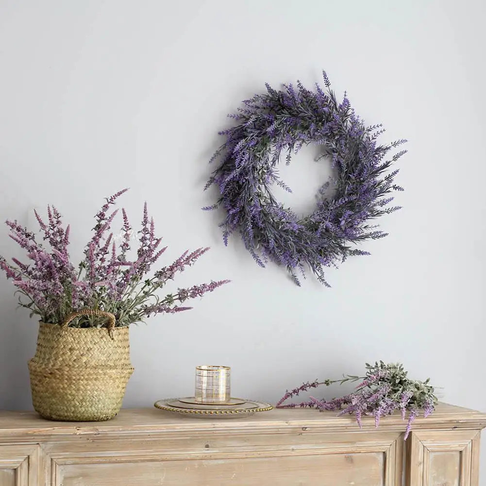 

2021-2022 Front door Christmas party wedding decoration with fake lavender wreath Small dead branches wreath Santa Claus