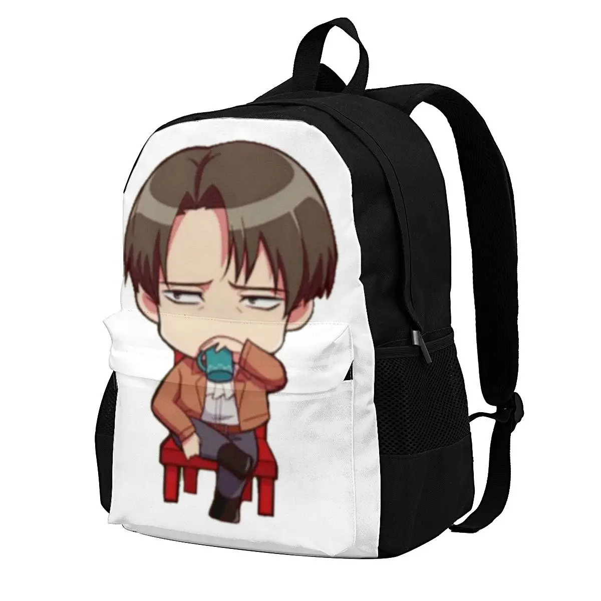 

Chibi Levi Backpacks levi ackerman attack on titan manga anime Travel Girl Pattern Backpack Cool Polyester Bags