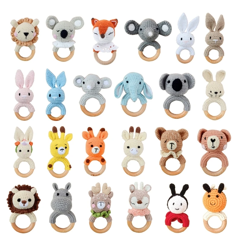 

Wooden Teether Baby Rattle Toy Newborn Rattle Toy Crochet Rattle Crochet Teether Rattle Animal Rattle Toy Teething Ring
