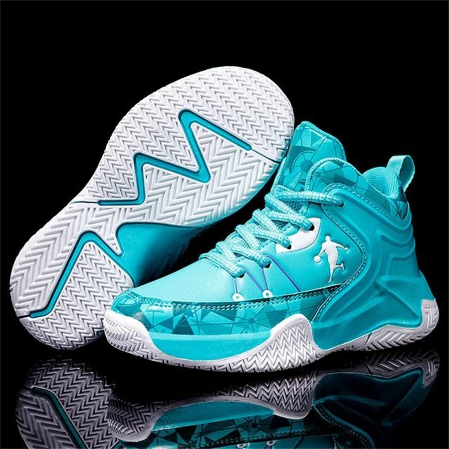 Sky Blue High Quality Kids Basketball Shoes Leather Boys Sneakers Thick Sole Non-Slip Children Jordans Trainer Sport Shoes