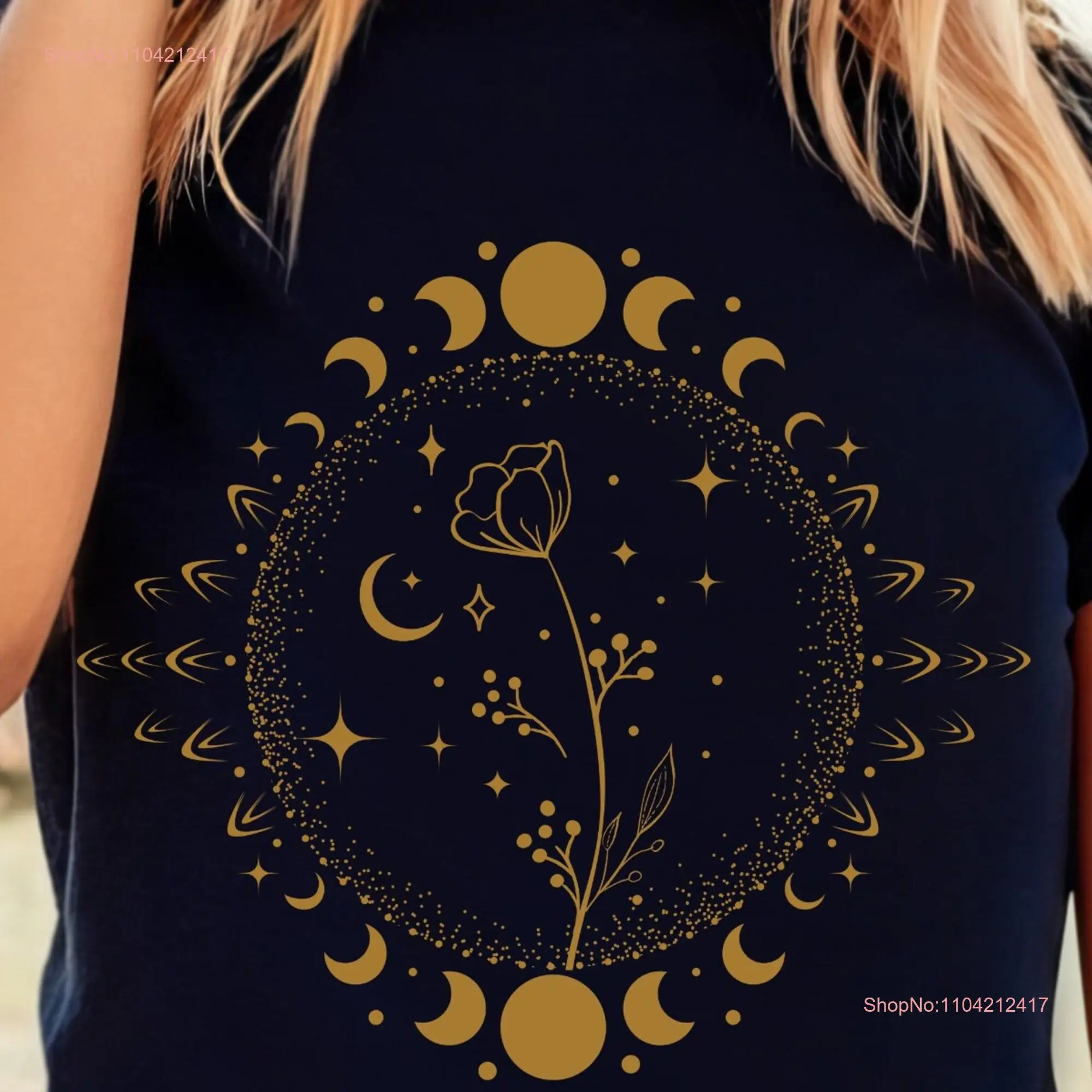 Футболка с лунным цветком и цветочным принтом небесная мистическая фаза