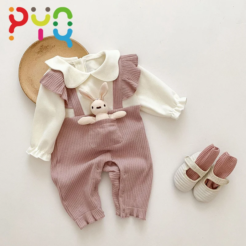 

PYQ Infant Baby Clothes 2023 New Autumn Cute Fake 2pes Baby Girls Princess Clothing Little Girls Triangle Romper 3 TO 36 Month