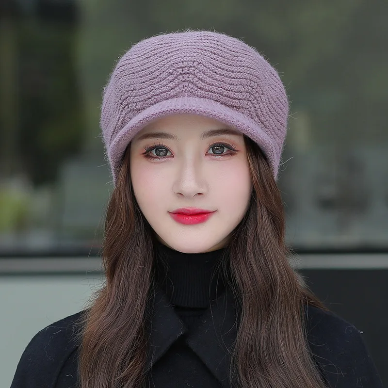 

Rabbit Hair Knitted Female Octagonal Hat Beret Octagonal Cap Hats Stylish Artist Painter Newsboy Caps Black Grey Beret Hats