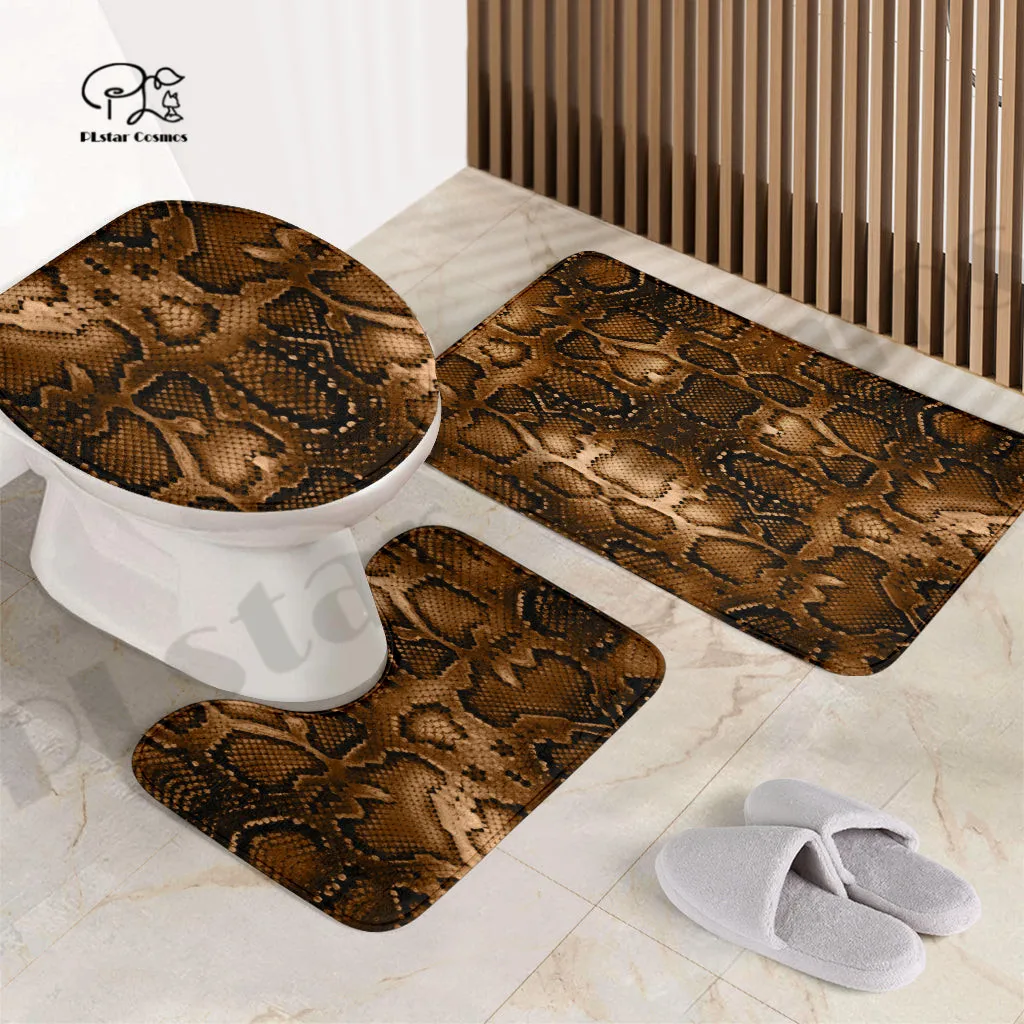

Bathroom Mat Set Snake Skin Pattern Funny 3D Printed Pedestal Rug Lid Toilet Cover Bath Mat Set Drop Shipping Unique Style-1