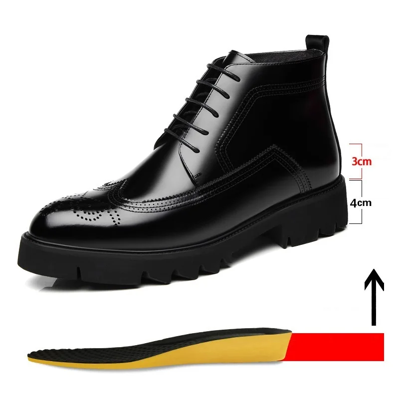 

Misalwa 4/7cm Height Increase High Top Men Boots Leather Mid Heel Lift Men's Boots British Spring Winter Formal Elevator