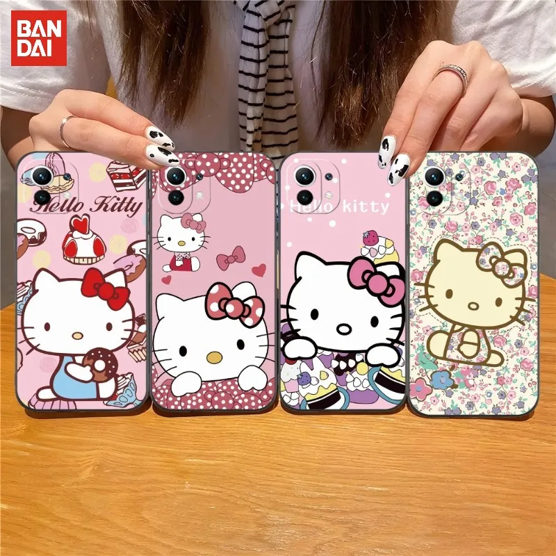 

BANDAI Hello Kitty Phone Case Black Silicone For Iphone 13 Pro Max 11 12 Xr X Xs Mini For 6 6s 7 8 Plus Funda Shell Cover