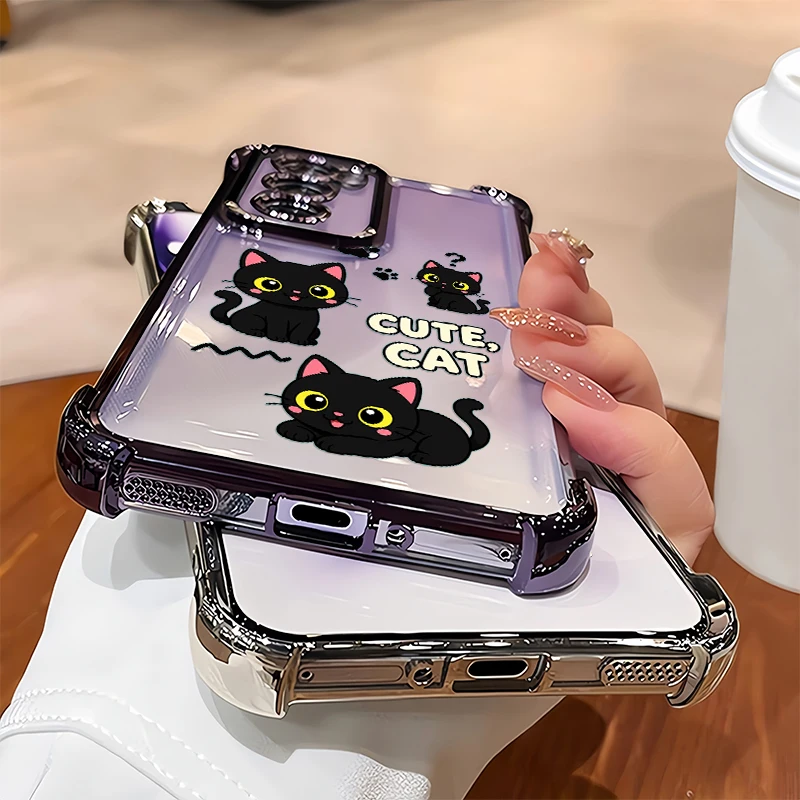 Фото Пылезащитный чехол для телефона OPPO Realme C100i C85 Pro C75 C71 C65 C55 C53 C35 C33, прозрачный силиконовый чехол с изображением черного кота. №4