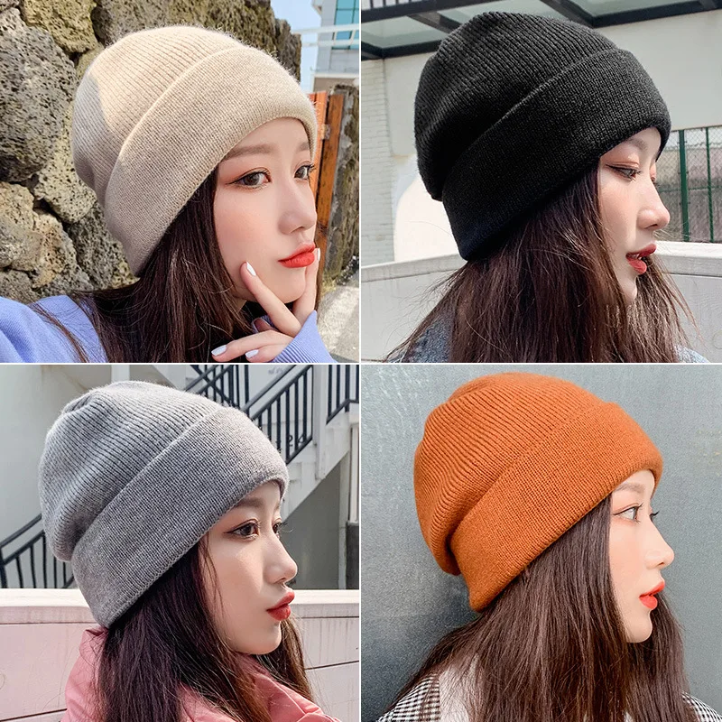 

Winter Knitted Hat Women Beanie Hats Outdoor Cycling Ear Protection Warmth Peaked Cap Casual Skullies Bomber Hats Ladies Beanies