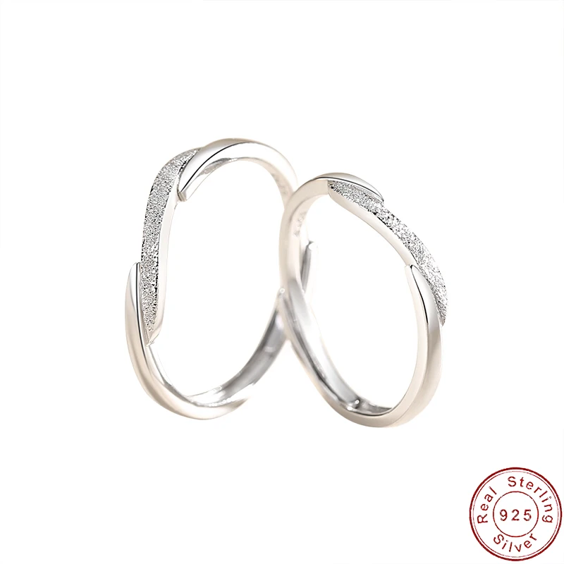 

European S925 Sterling Silver Couple Ring Fashion Frosted Style Simple For Women Birthday Party Gift Jewelry+BOX