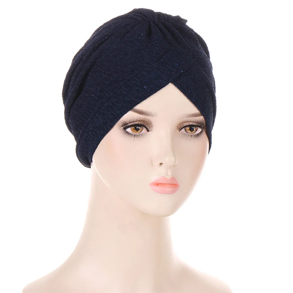 

Women Glitter Chemo Cap Pleated Hijab Muslim Turban Beanies Bonnet Hair Loss Head Cover Skullies Headscarf Turbante Mujer Hat