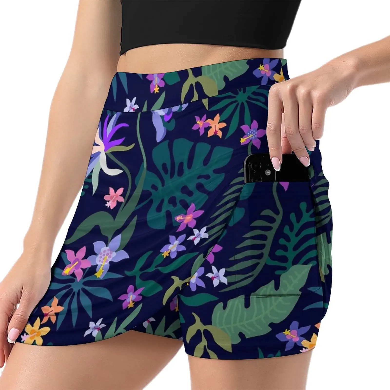 

Night Tropical Floral Skirt Female Flowers Print Trendy Mini Skirts High Waist Design Street Fashion Casual Skirt 2XL 3XL 4XL