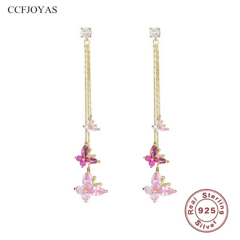 

CCFJOYAS 925 Sterling Silver Long Chain Butterfly Drop Earrings for Women Simple INS Light Luxury CZ Earrings Fine Jewelry