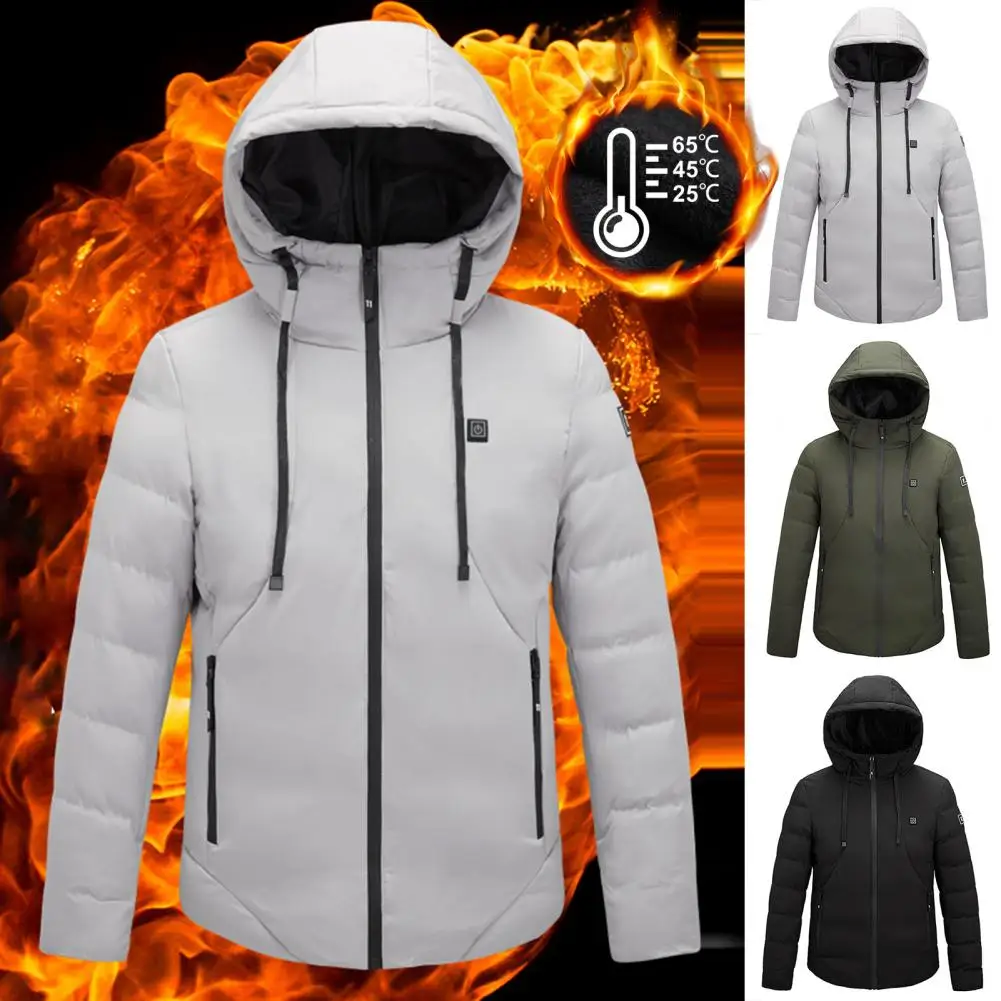 

USB Smart Heating Jacket 4 Heated Zones Smart Heating Jacket Hooded Washable Constant Temperature Electric Heated Jacket