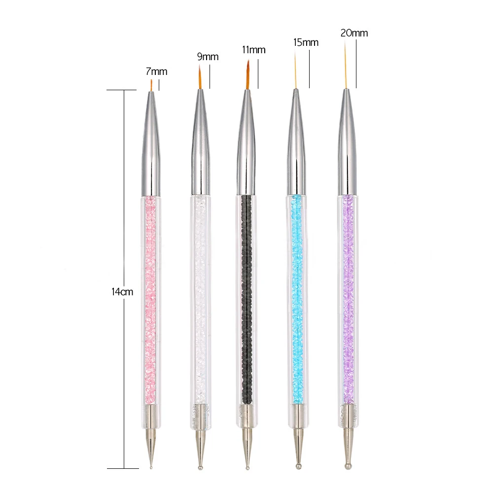 5 Pcs/Sets Nail Art Pen 2 In 1 Double Ends Dotting Drawing Painting UV Gel Liner Polish Brush Set Nail Art Dotting Tools images - 6