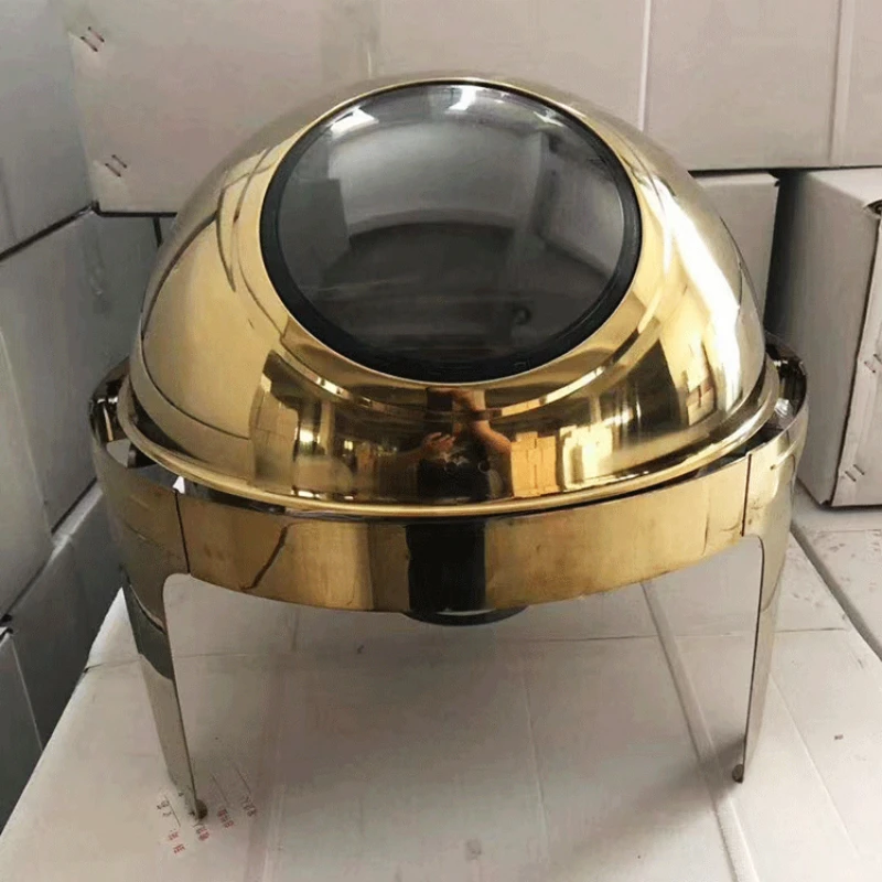 

Stainless steel gold dining stove round gold chafing dish wedding hotel buffet stove for food heat preservation and storage