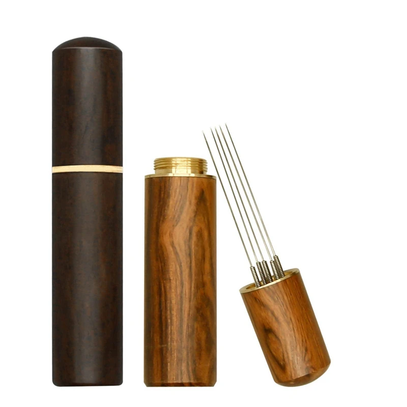 

2 шт., распределительный инструмент для эспрессо, мешалка для эспрессо с ручкой из натуральной древесины и основанием, 5 игл, лопатки для кофе...