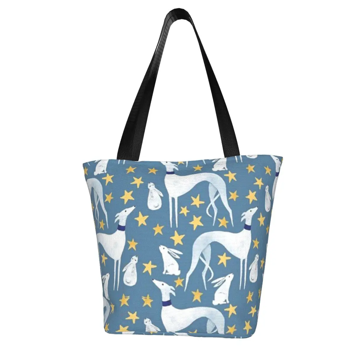 

Hare And Stars Women Big Zipper Handbag Eco Grocery Tote Ladies Greyhound Dog Pattern Printing Oxford Cloth Shoulder Bag