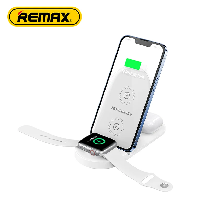 

Remax Multifunctional Foldable 3 in 1 Wireless Charger 15W Fast Charge For Phone Earbuds Watch Foldable Holder