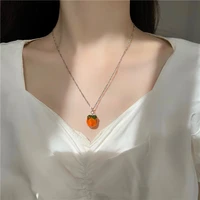 new small persimmon pendant necklace glaze orange cute chain necklace wholesale