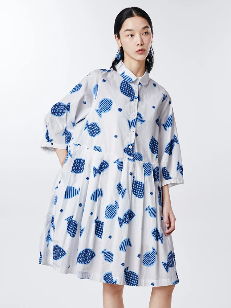 Весна 2023 хлопковое платье с принтом забавная серия из чистого хлопка рукавами