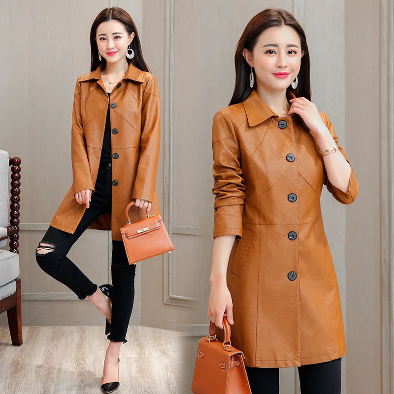 100% genuine real Autumn 2023 New Haining Women's Sheepskin Leather Large Korean Slim Mid length Coat Windbreaker