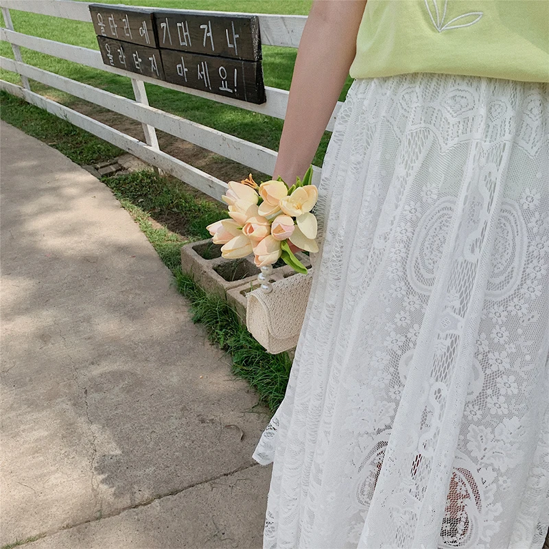 

Summer New Design Sense Palace Style Retro Lace Hollow out Oversized Swing A- line Mid-Length Half-Length