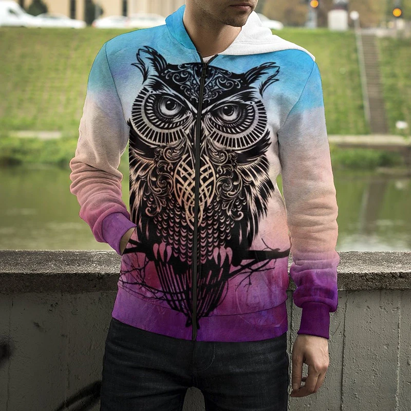 

New Animal Night Owl 3D Print Zip Hoodies Men Women Children Hooded Sweatshirts Fashion Casual Cool Zip Up Hoodie Clothing