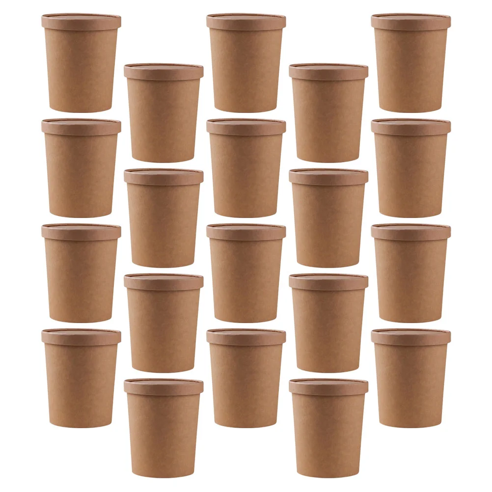 

25 Sets Paper Porridge Bowl Paper Cups Cups with Lids Paper Soup Containers