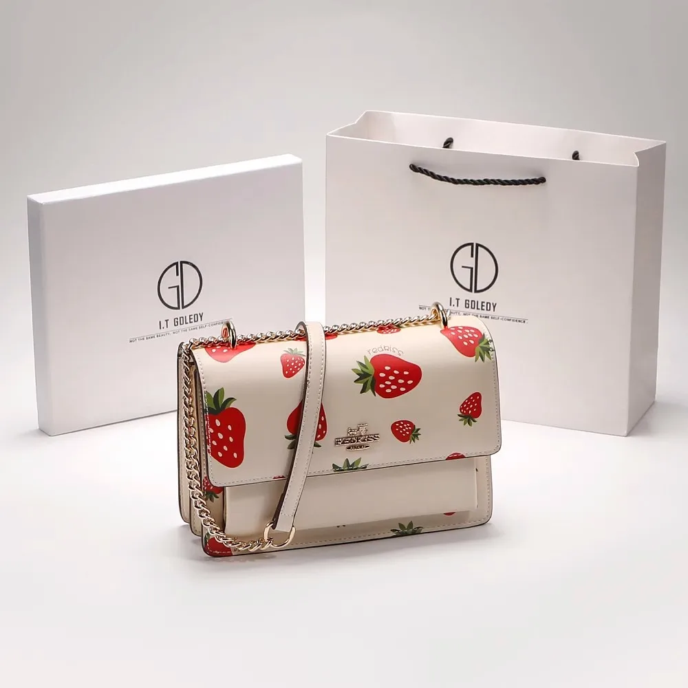 

Роскошные модные брендовые женские сумки с украшением в виде клубники, Женская роскошная дизайнерская простая сумка через плечо с принтом