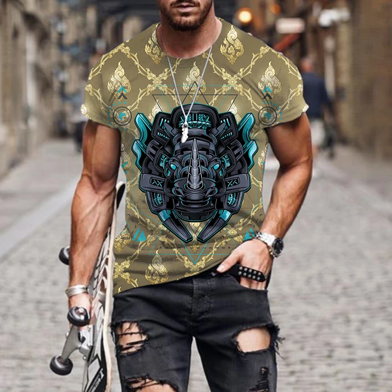 

clothing Abstract rhinoceros pattern 3D Printing Men t shirt Summer casual T-Shirts Short Sleeve O-neck Tops Oversize t-shirt