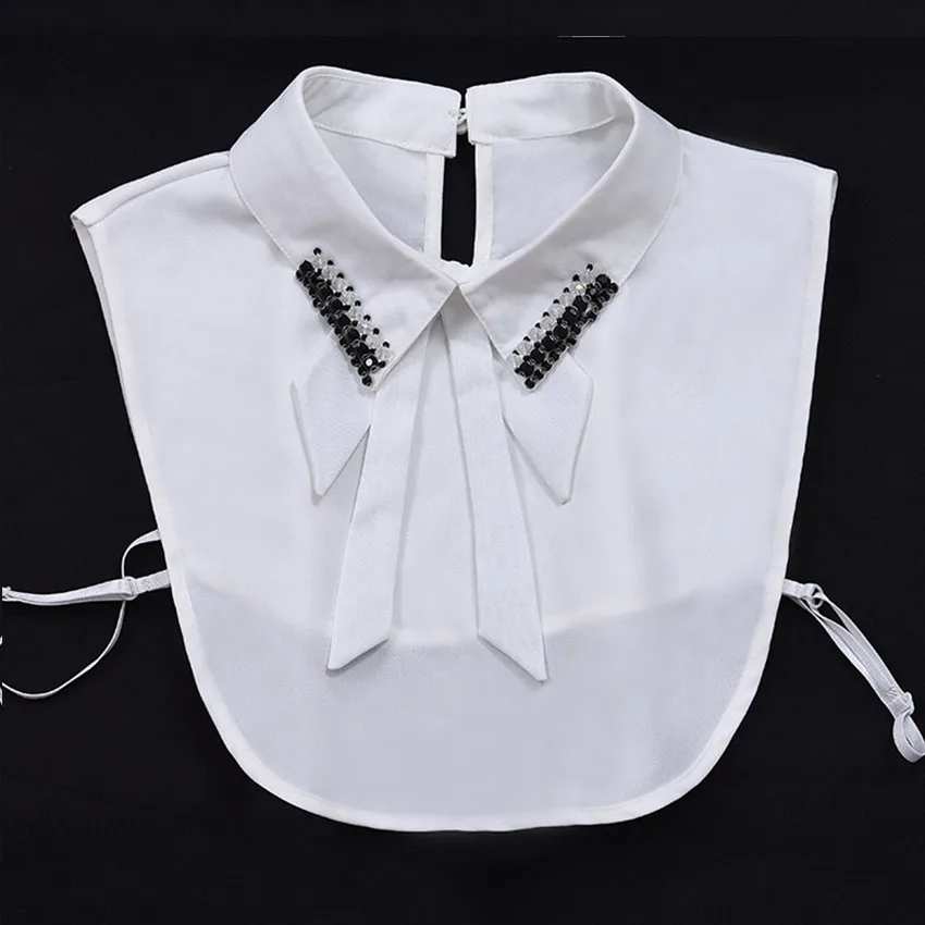 

White Lace Doll Fake Collar Shirt Women Beading Detachable Half Shirt Collar Black False Collar Woman Lapel Top Collars Decor