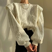 2021 sweatshirts famale fashion round neck long sleeved knitwear pullover solid color tops elegant white casual hoodies women