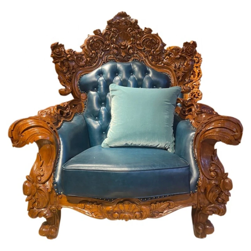 

High quality dream solid wood high-end living room leather sofa with gold-plated leaf inlaid sofa for the living room