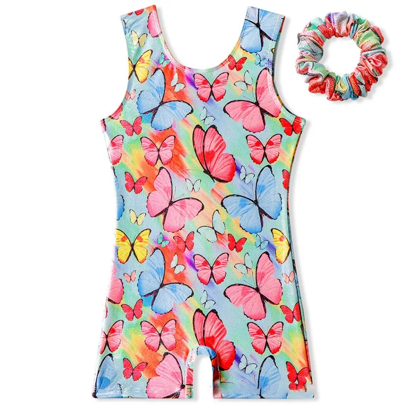 Леотарды для балета и гимнастики девочек цветочный принт без рукавов шорты