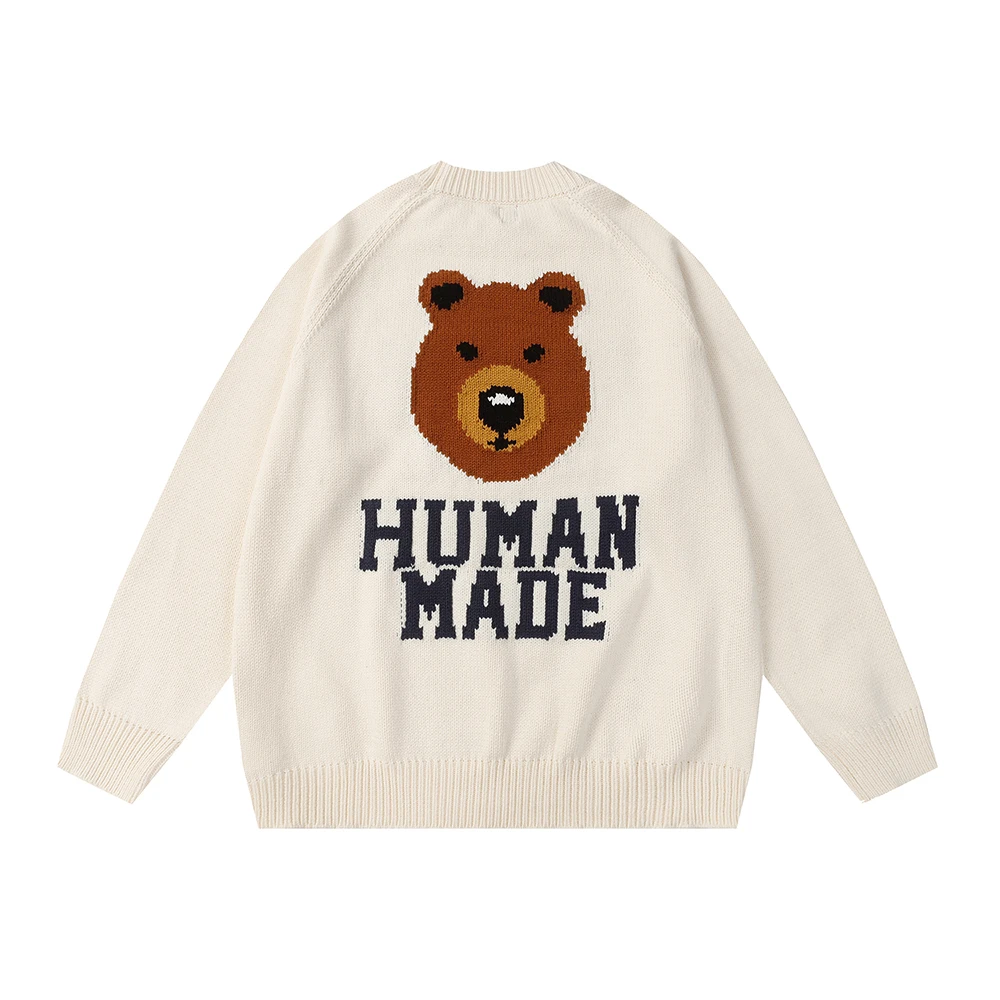 

Cartoon Bear Human Letter Print Pullover Baggy Sweaters for Men and Women Y2k Crew Neck Ropa Hombre Knitted Sueter Wool Clothes