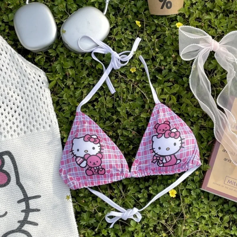 Новый женский купальник-бикини hellokitty милый купальник с американской горловиной
