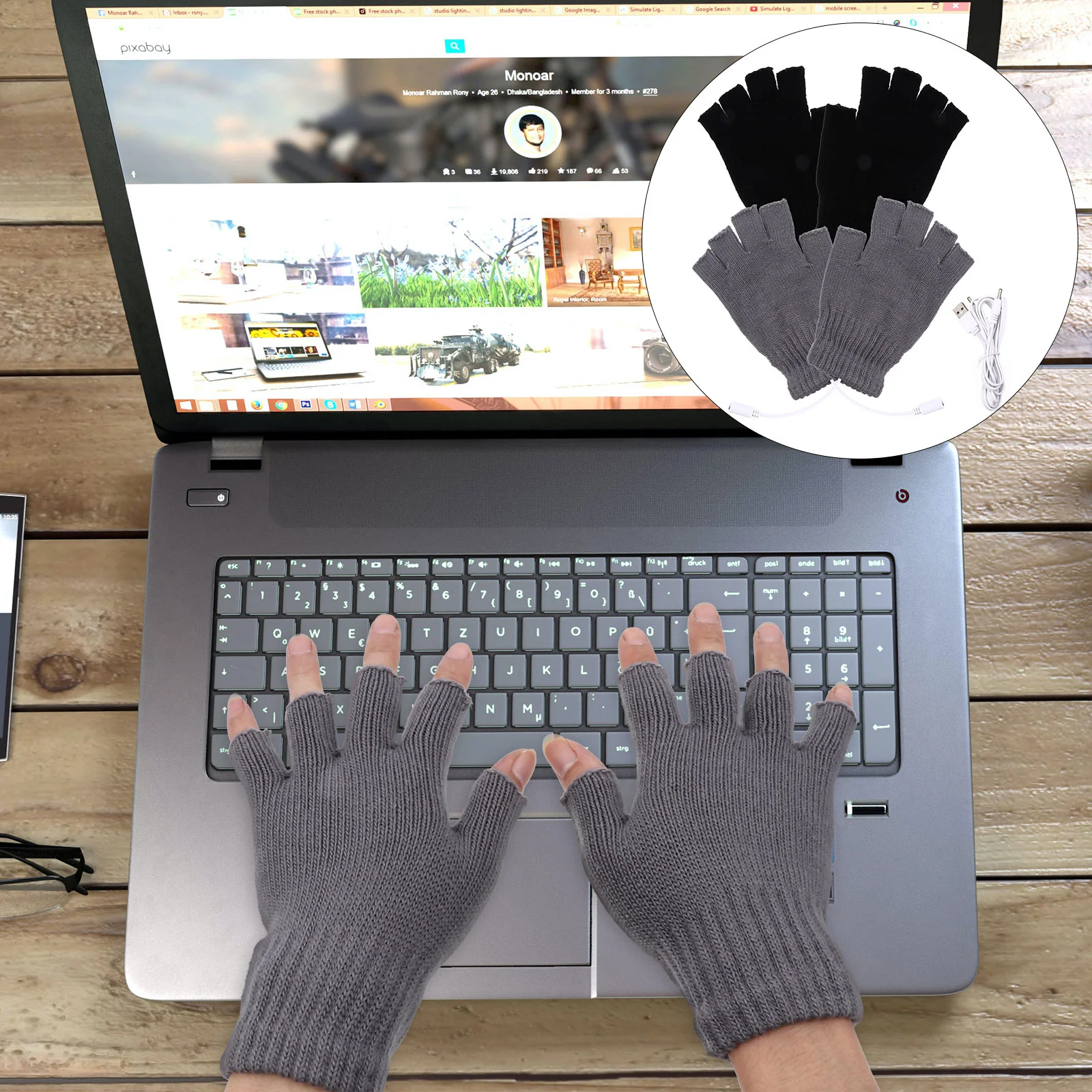 

Gloves Fingerless Mittens Heated Laptop Warm Usb Heating Mitten Winter Work Hand Warmer Knit Knitted Convertible Poweredthermal