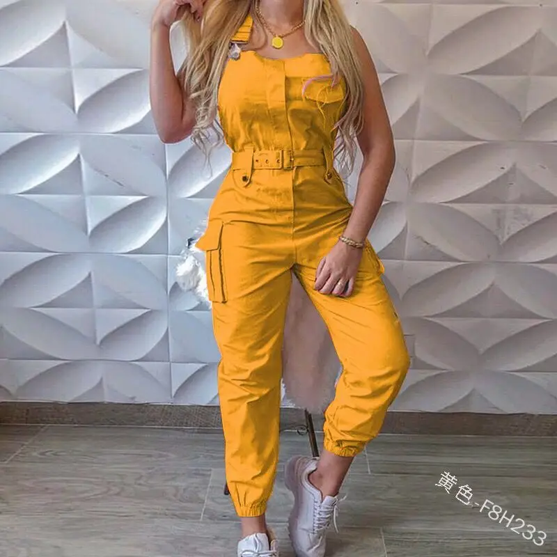 Strap Jumpsuit Women Loose Dungarees Long Rompers Summer Solid Pockets Cargo Pants Female Casual Work Out Playsuits Overalls |