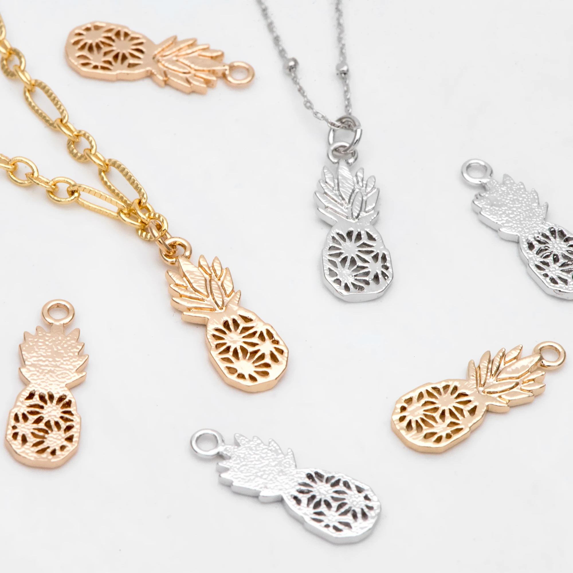 10 шт./партия, подвески в виде ананасов, золото/серебро, 18x7 мм