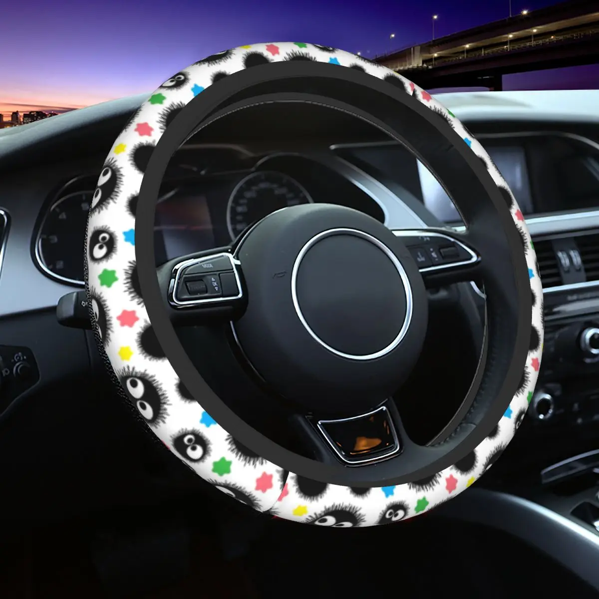 

Totoro Sprites Steering Wheel Cover Away Ghibli Totoro Auto Car Steering Wheel Protector Fit for SUV Car Accessories Universal