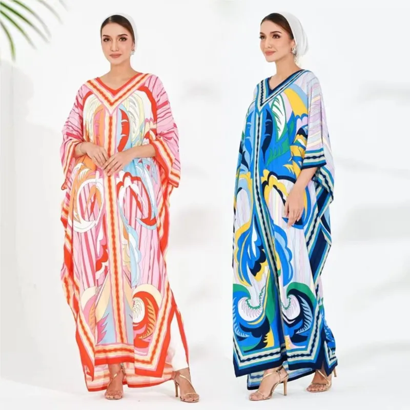 Vesitdo Feminine Middle East Indonesian Muslim Robe Fashion Print Casual Comfortable Beach Skirt Loose Temperament Elegant Dress