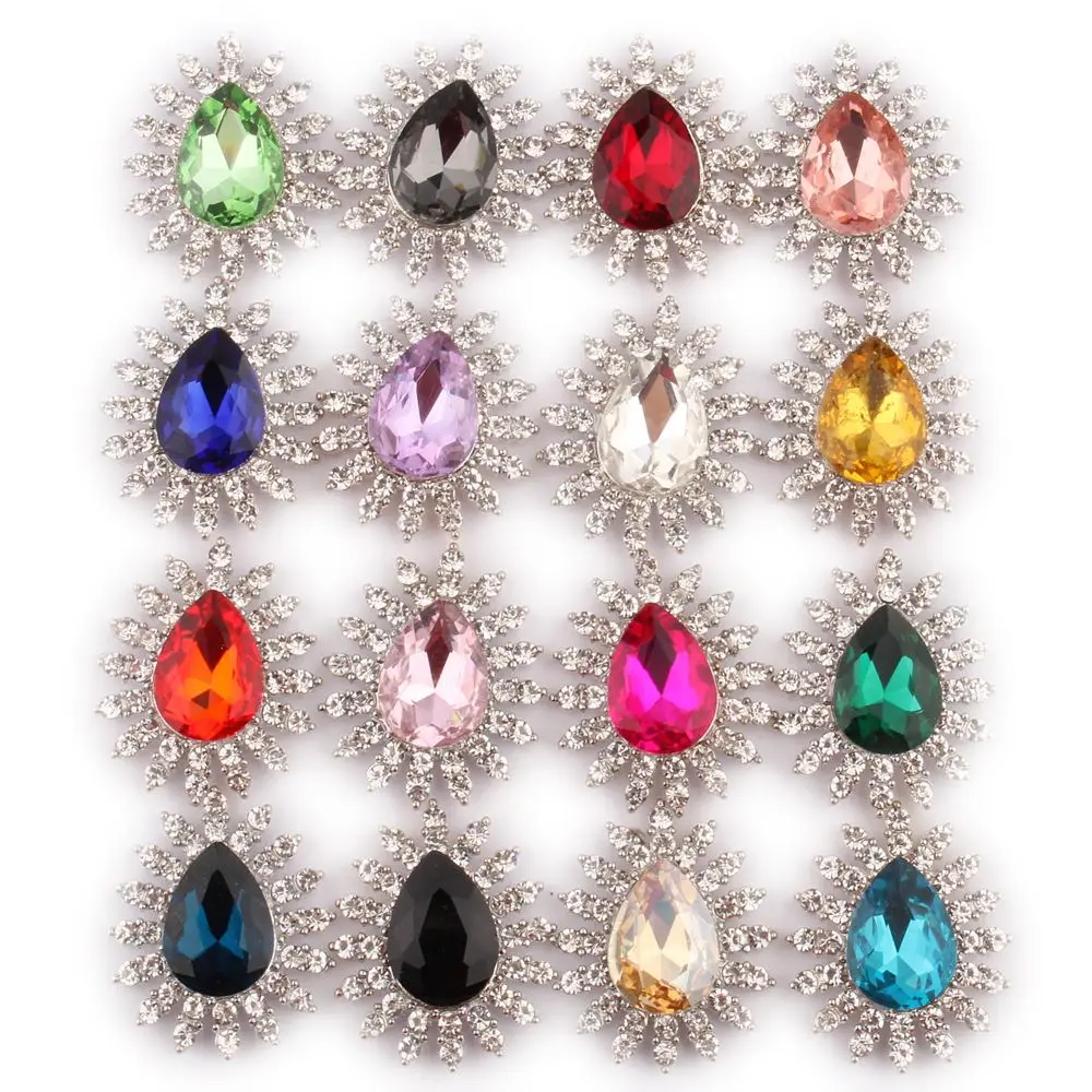 

10PCS 27*32MM Gold Plated Crystal Rhinestone Embellishment Flatback Buttons For Wedding Invitation DIY Bouquet Decor