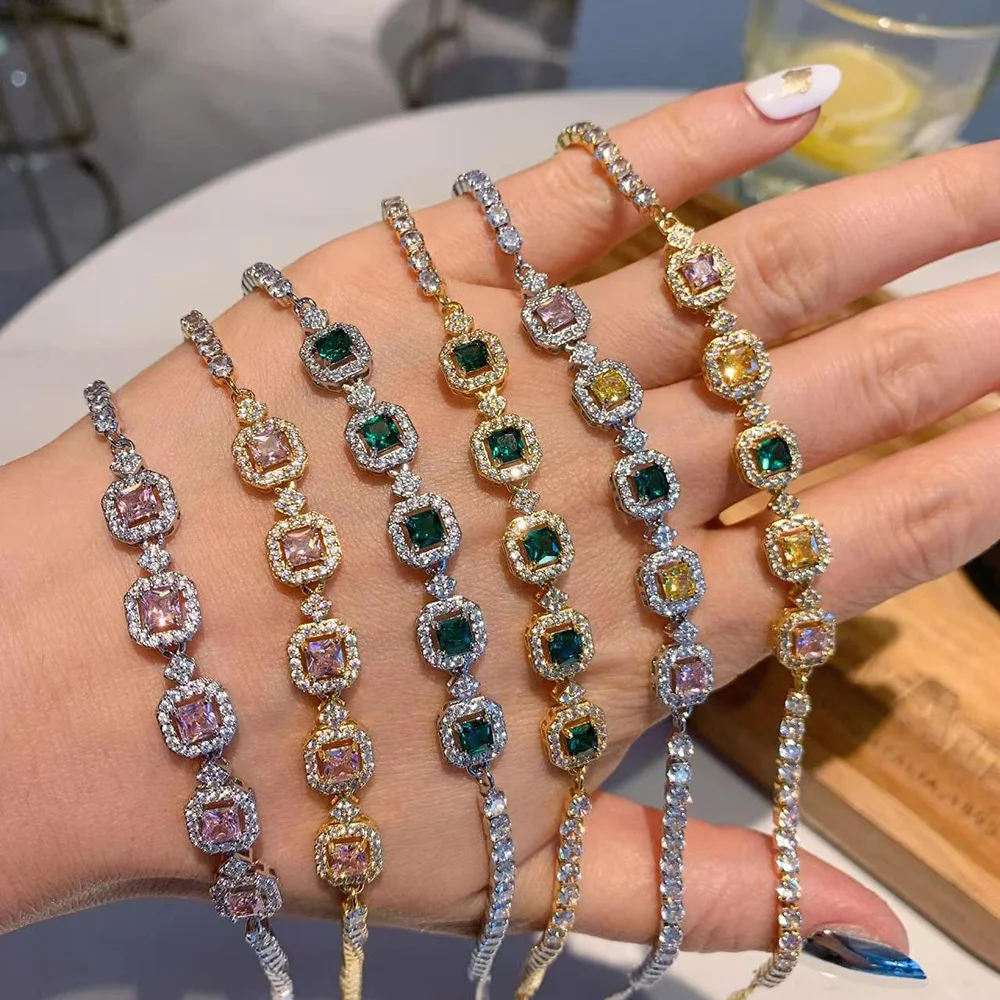 

Imitation Gemstone Tennis Bracelets for Women Luxury Iced Out AAA+ Cubic Zirconia Chain On Hand Wedding Fashion Jewelry