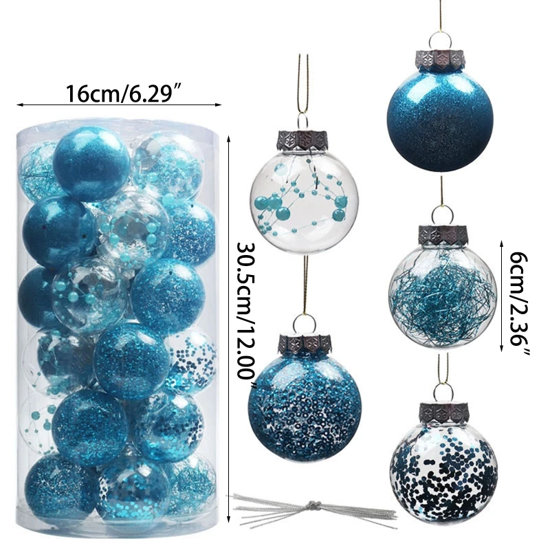 

Christmas Tree Baubles 30pcs/box Transparent Christmas Balls Ornaments Set for Christmas Holiday Festival Home F1FB