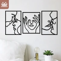 Putuo Decor Wooden Woman Face Silhouette 3Pcs Black Living Room Bedroom Wall Art Decor Creative Ornament Beautiful Painting