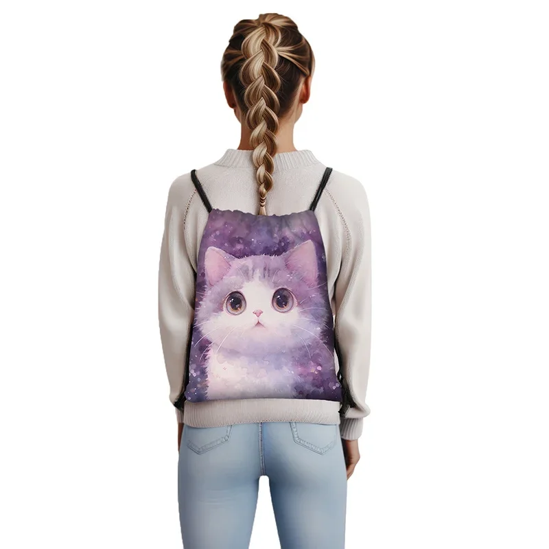 Милый рюкзак с принтом головы кошки цветные сумки на шнурке котятами для девочек