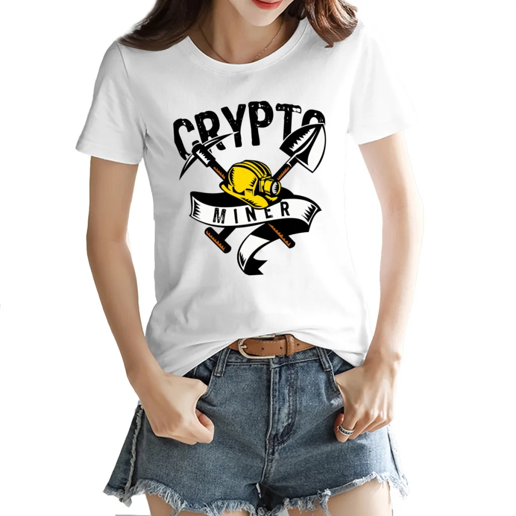 

Funny Crypto Miner Tools Round neck T-shirt White Graphic FreshTees Tops European Size
