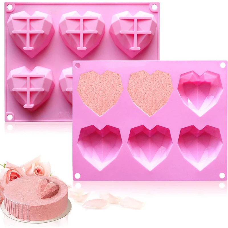 

Heart Chocolate Mold Silicone Cake Mold 3D Diamond Love Soap Mold Cookie Baking Mold Mousse Cake Fondant Mold Craft Decoration