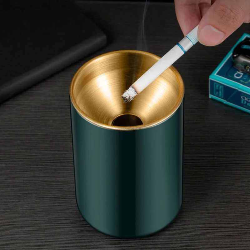 

Ashtray Green With Cover Silver Round Windproof Stainless Steel Ashtray Smokeless Cigar Ashtray Terrace/Indoor/Home Decoration