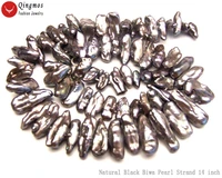 qingmos 12 15mm natural freshwater biwa black pearl loose beads for jewelry making diy necklace bracelet earring strand 14